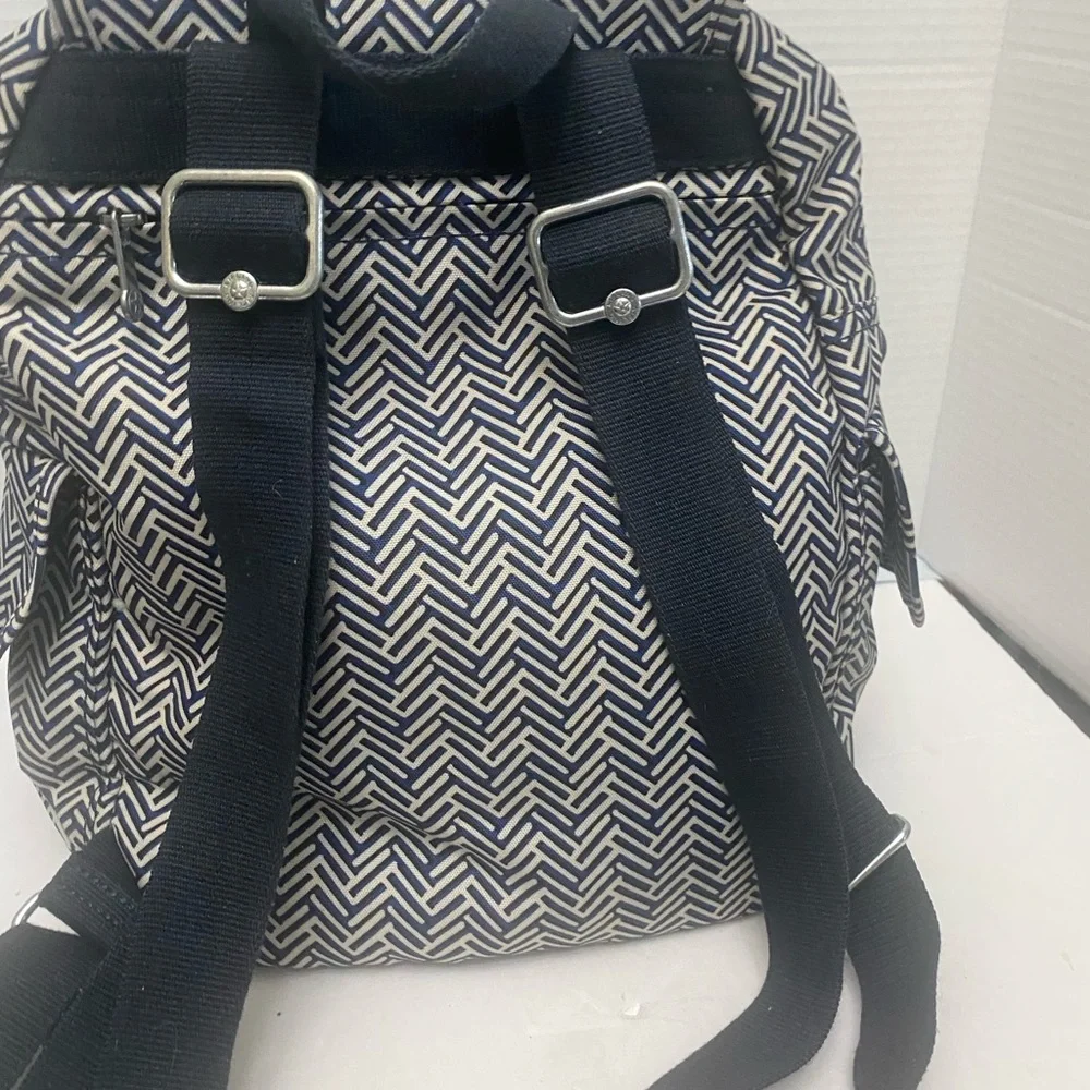 Kipling City Navy and White Chevron Patterned Backpack Water Resistant